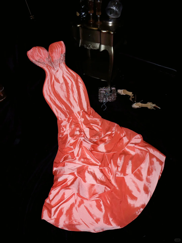 Vintage Mermaid Sweetheart Neck Beaded Satin Party Dress Evening Dress HZ1023